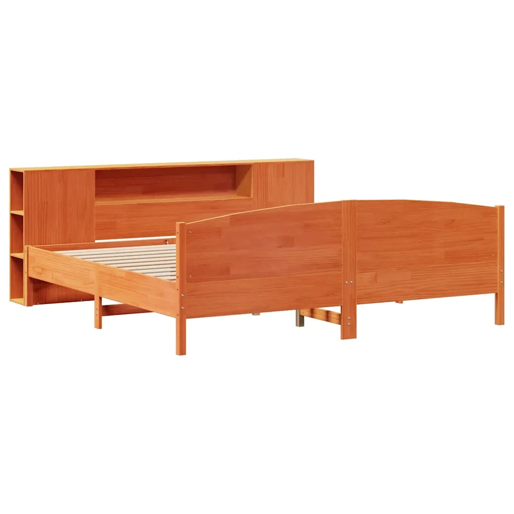 Letto Libreria senza Materasso Marrone Cera 200x200 cm in Pino 3323055