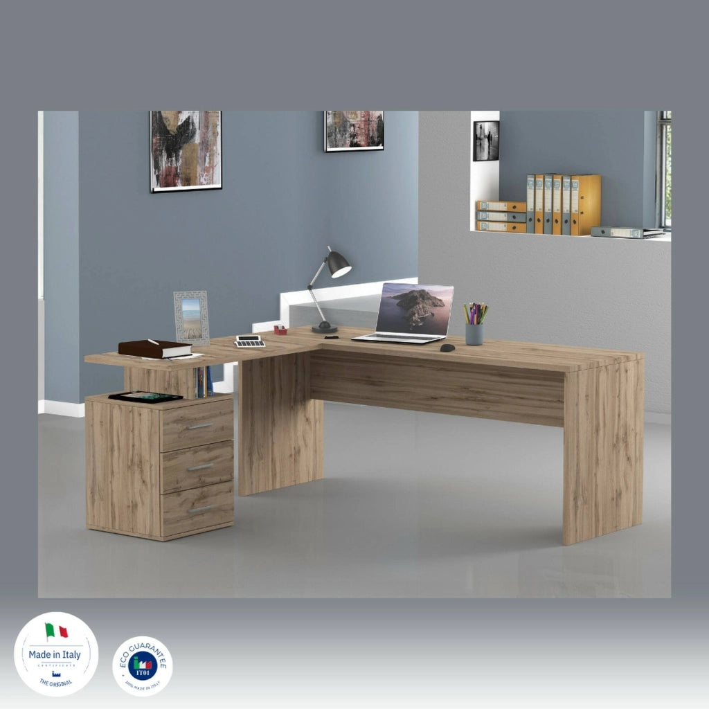 Ascuby, Scrivania Angolare Made in Italy, 180x60x75h cm Marrone Rovere