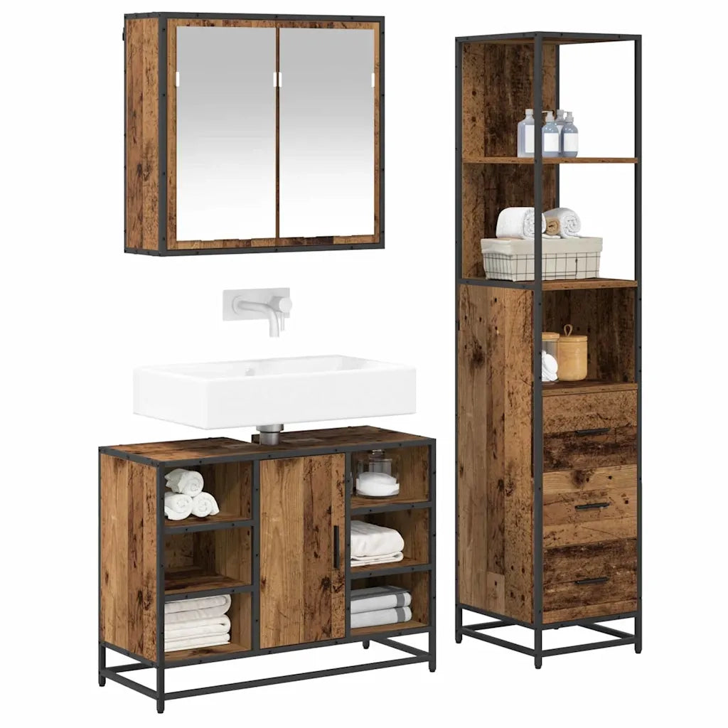 Set di mobili per il bagno con cassetto 3 pcs Legno vecchio 3402420