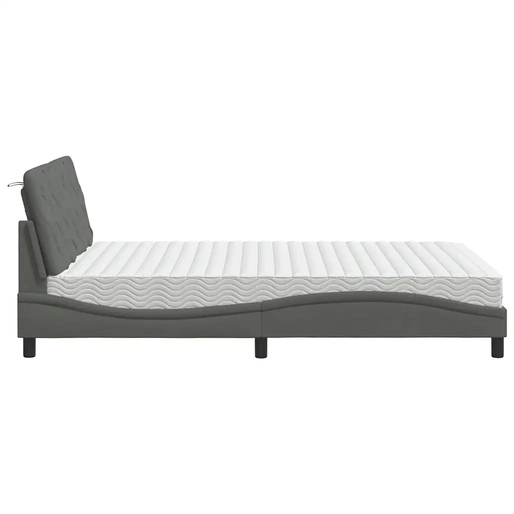Letto con Materasso Grigio Scuro 140x200cm Tessuto