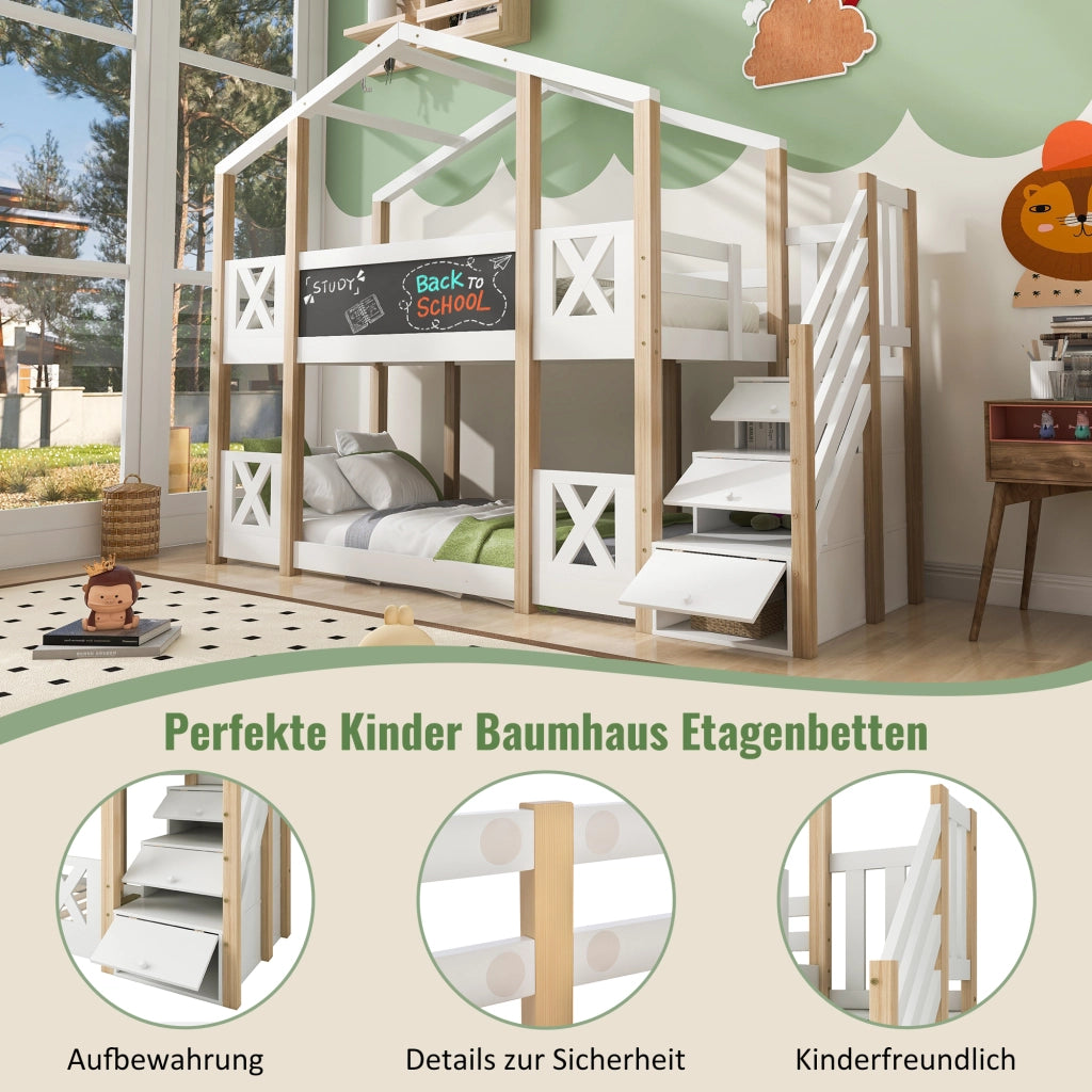 Letto a castello funzione contenitore legno bianco naturale 90x200 cm