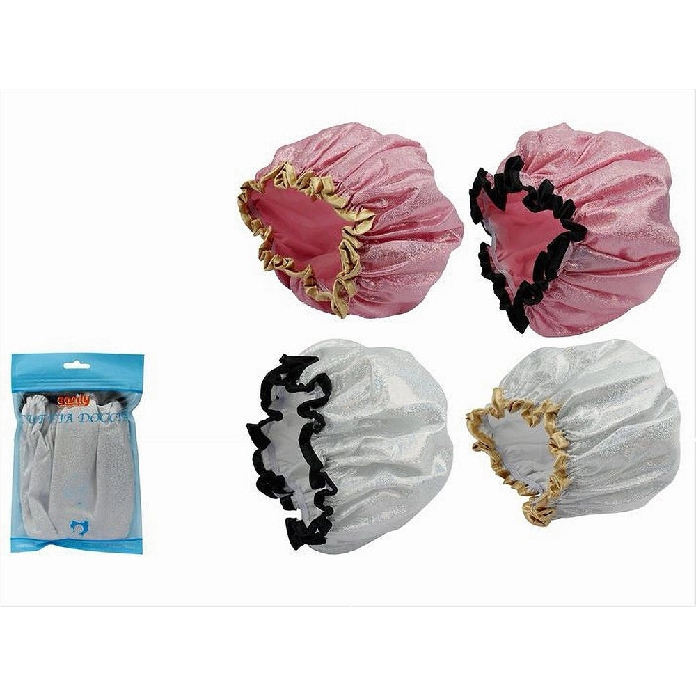 Trade Shop - Set 2 Pz Cuffia Doccia Bagno Elastico Bordino Brillantini Protegge Capelli 79483 -