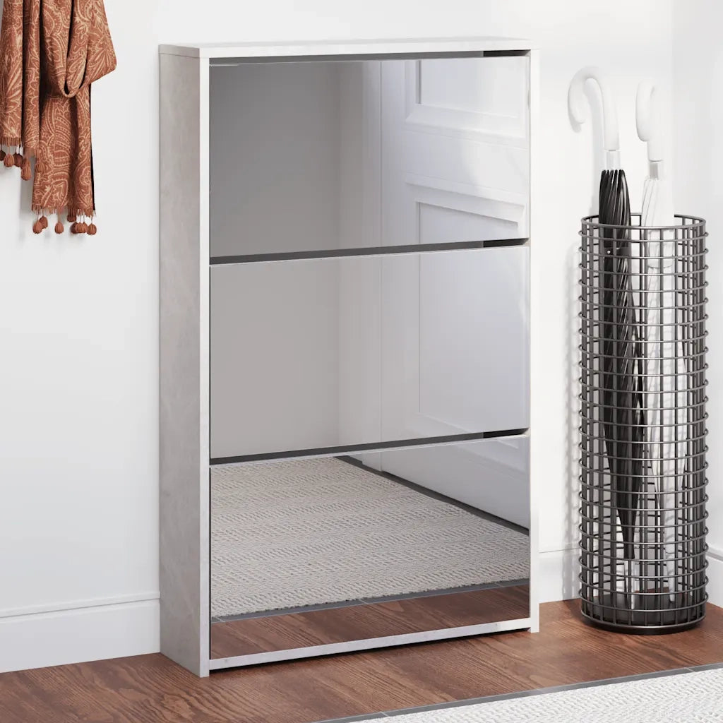 Scarpiera con Specchio a 3 Livelli Grigio cemento 63x17x102,5cm 342636