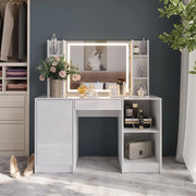Tavolo da toeletta Sherry, Bianco/bianco lucido, 128.2 cm 4 parti