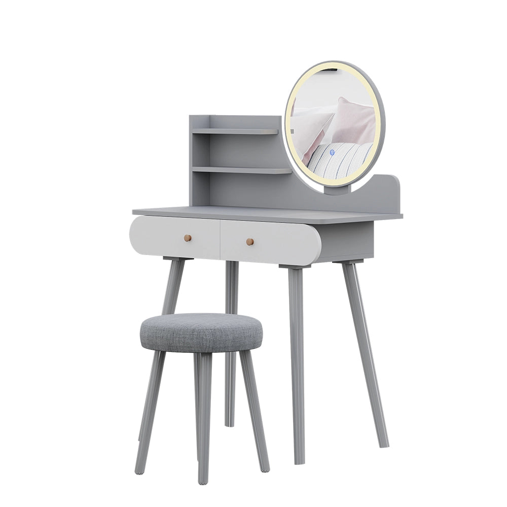 Vicco Tavolo da toeletta Grigio 80 cm con illuminazione a LED e sgabello