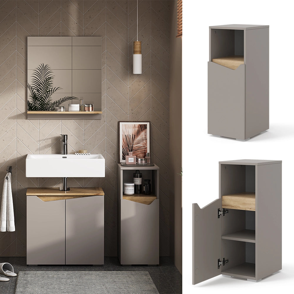 Vicco Mobiletto bagno Grigio 30 x 74.5 cm con porta e vano aperto