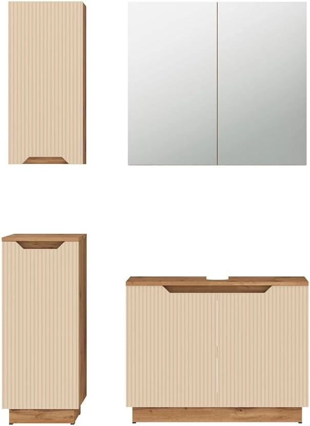 Set di mobili da bagno Lotta, Grigio, 79.6 cm, composto da mobile sottolavabo, specchiera, armadio medio e pensile