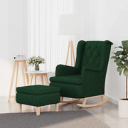 Poltrona con Gambe a Dondolo e Sgabello Verde Scuro in Tessuto 3121278