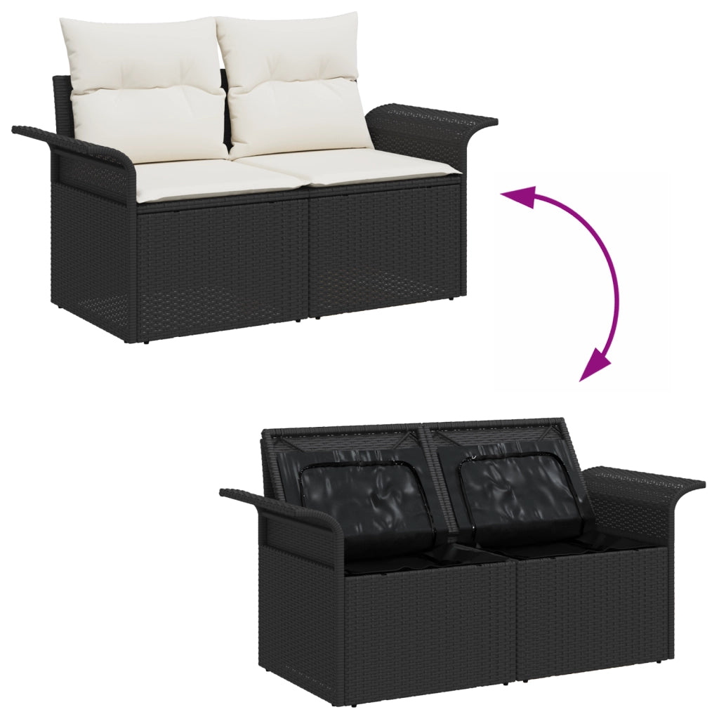 Set di SofÃ  da Giardino a 7 Pezzi con Cuscini Nero Rattan Policarbonato
