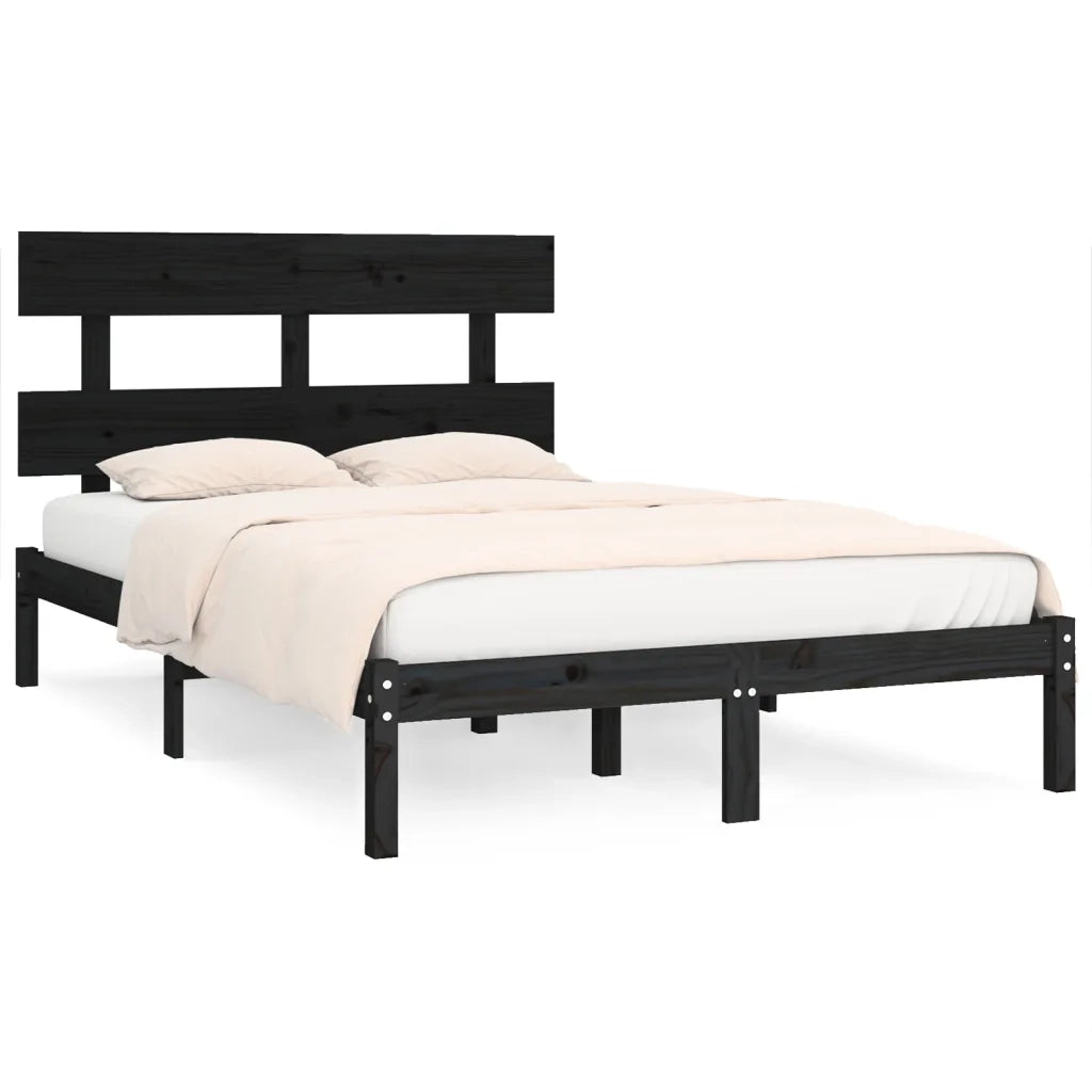 Giroletto-Struttura Letto Nero in Legno Massello 200x200 cm 114337