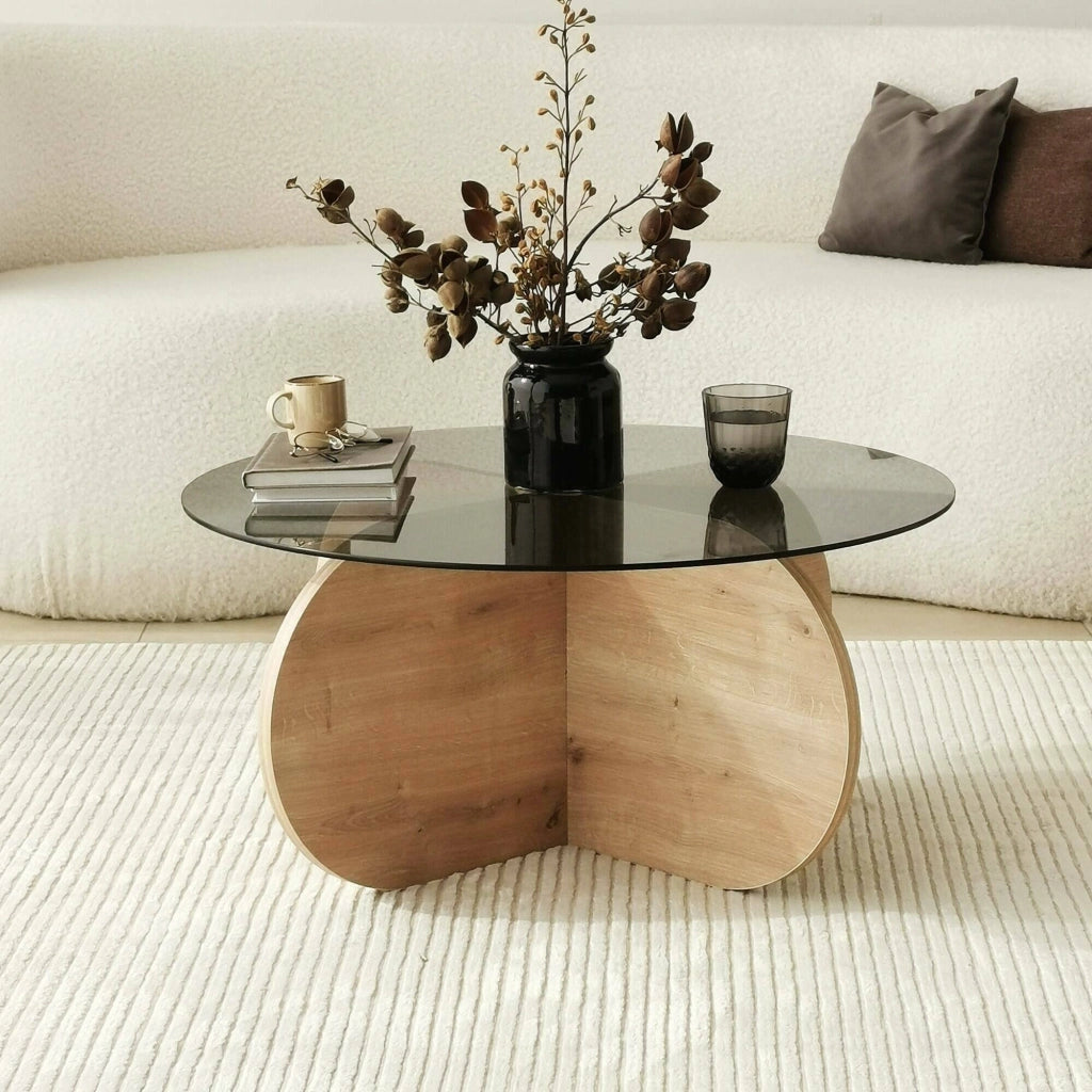 Nila, Tavolino da Salotto Effetto Fume, 75x75x35h cm Marrone Rovere