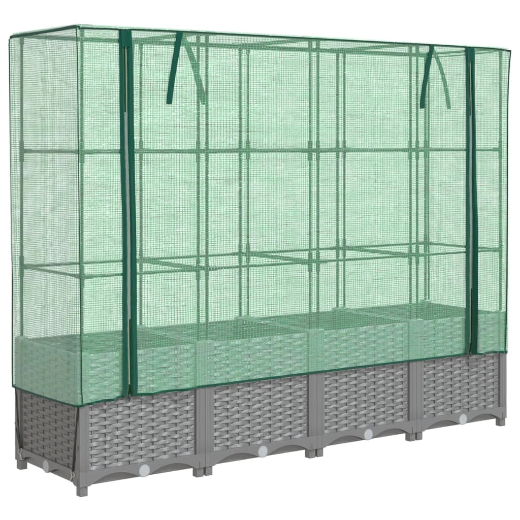 Aiuola rialzata/fioriera con copertura effetto rattan 160 x 40 x 138 cm grigio chiaro 02_0038754