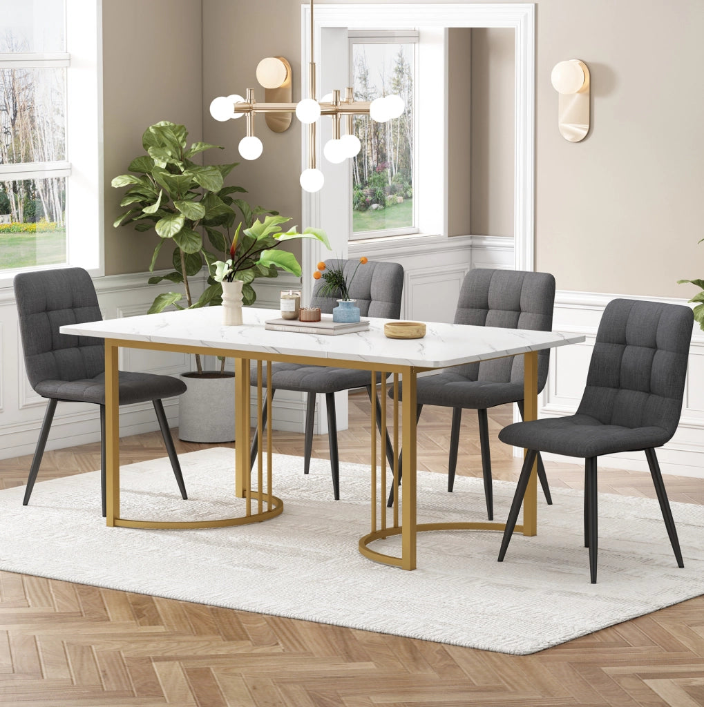 Set da pranzo 5 pezzi 140x80x75 cm con tavolo effetto marmo in MDF bianco