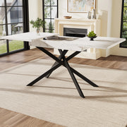 Tavolo allungabile per 6-8 persone con gambe incrociate in metallo, per cucina e soggiorno, bianco e nero, 120 × 80 × 76,5 cm