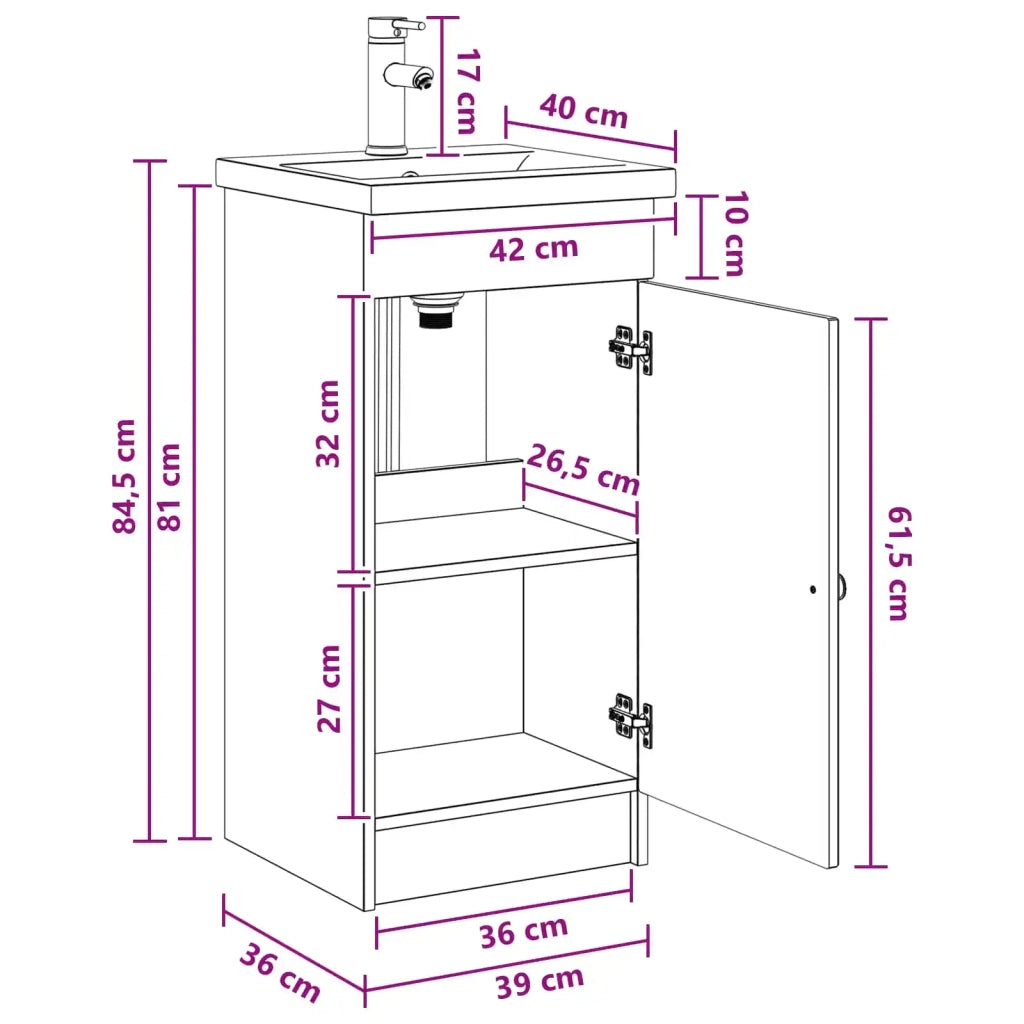 Mobile da bagno con lavabo Sonoma grigio 42 x 40 x 84,5 cm 890030