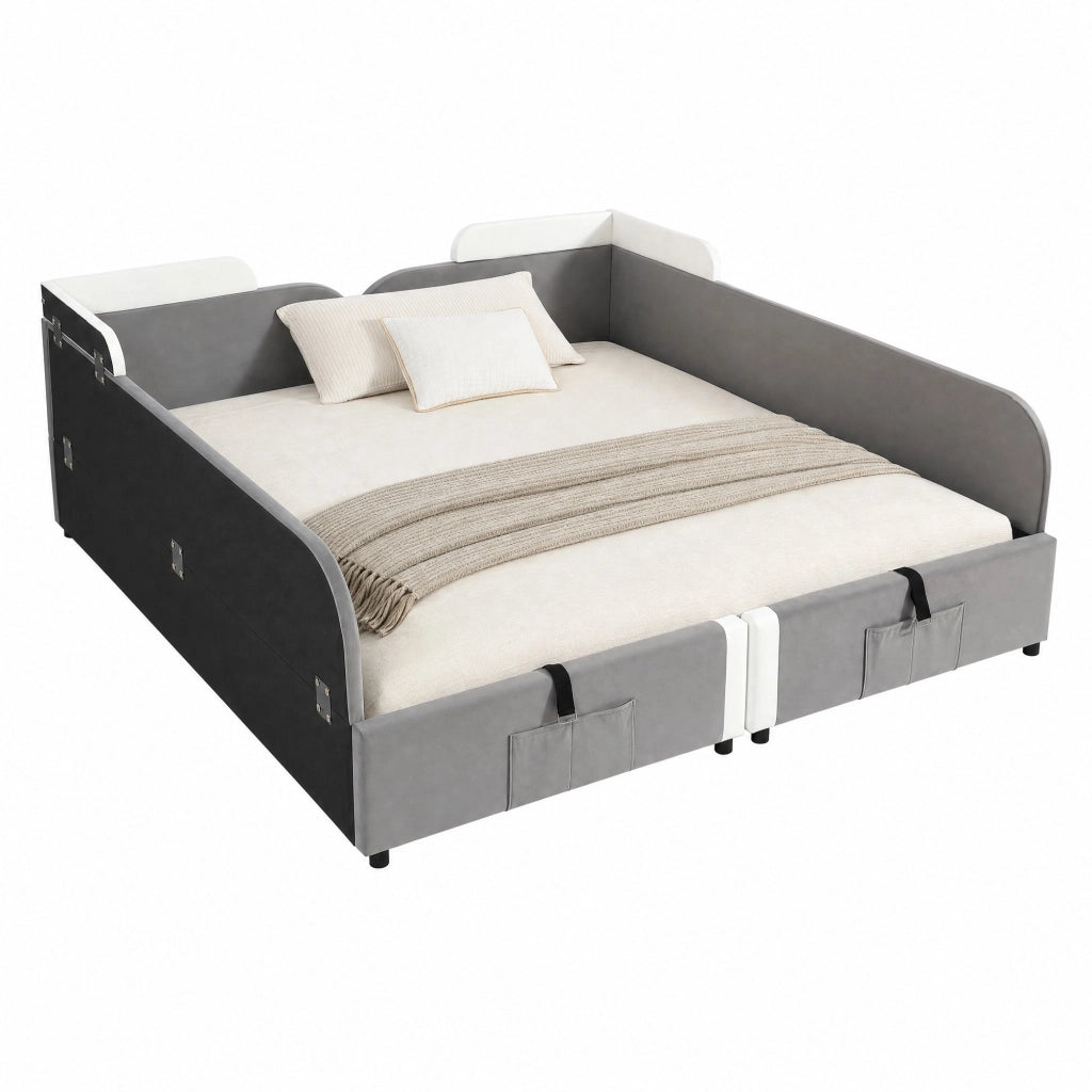 Letto imbottito combinato per bambini con contenitore idraulico; 90x200 cm; grigio