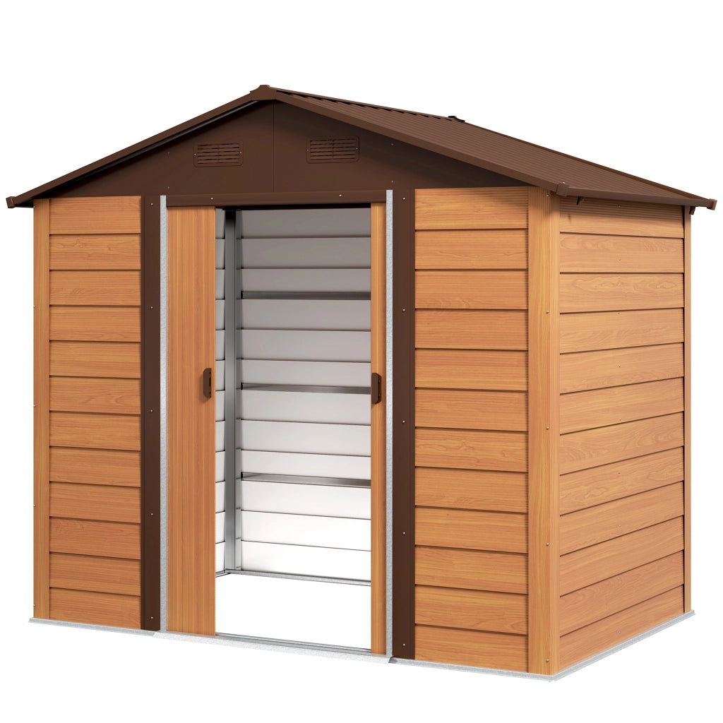 Casetta da Giardino ¨C Zephmum ¨C Acciaio Effetto Legno Marrone 236x196x208 cm