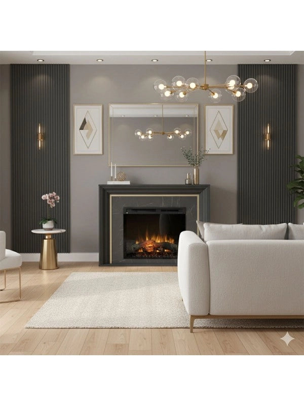 Caminetto Elettrico da pavimento A Libera Installazione A LED - Nero / Marmo nero LANINI 28'