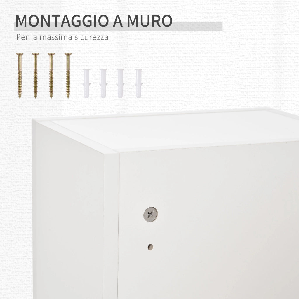 EasyComfort Armadietto Medicinali a Muro con Serratura, 5 Ripiani e Mensole Regolabili, in Legno e Vetro, Bianco, 30x20x70cm