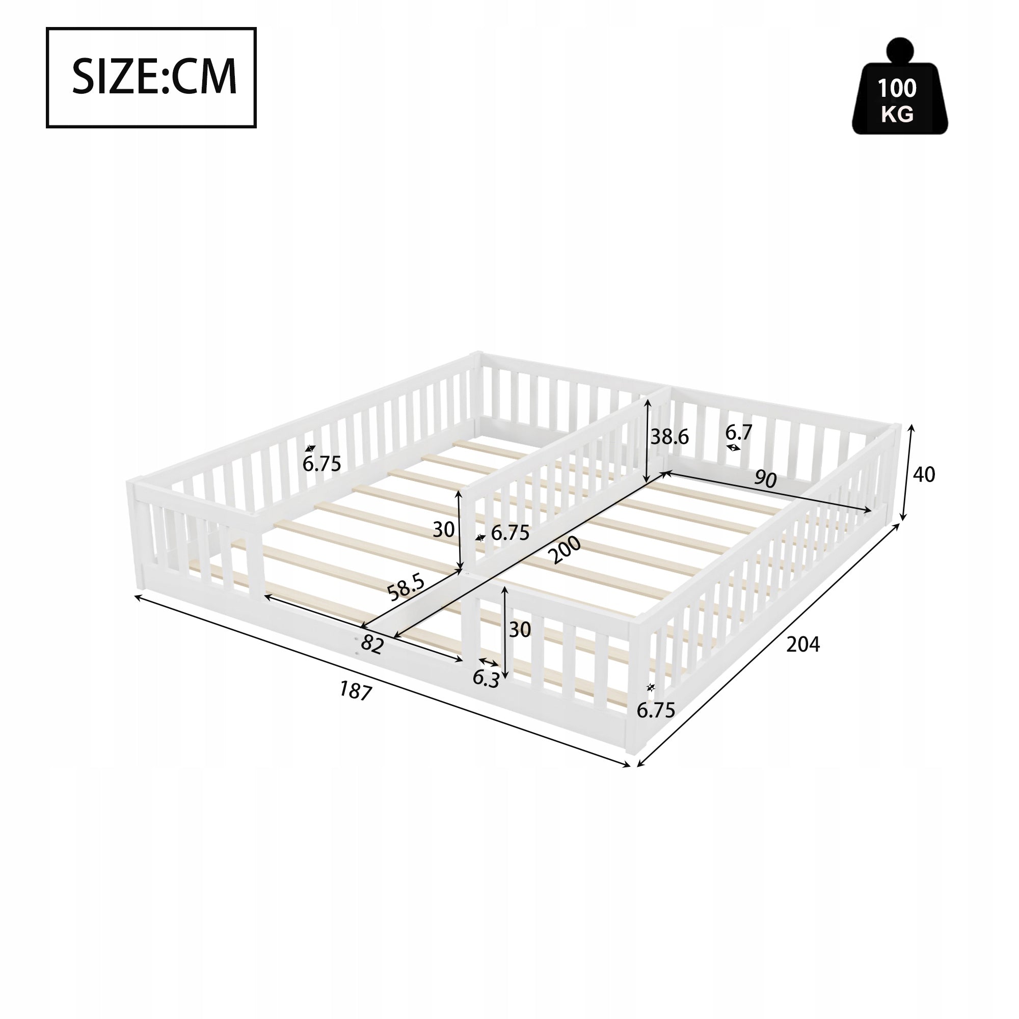 Letto a pannelli 90x200 con sponde - Xylo - Pino bianco