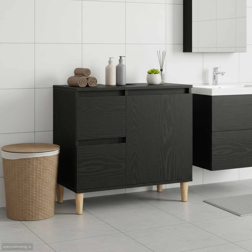 Mobile da Bagno | Armadio da bagno Rovere Nero 65 x 33 x 60 cm Legno multistrato