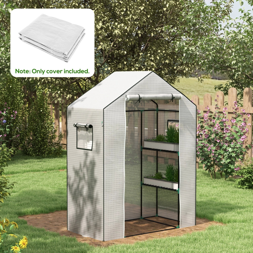 Telo di ricambio per serra in PE con protezione UV, porta avvolgibile e finestre laterali, 140 x 73 x 190 cm, bianco