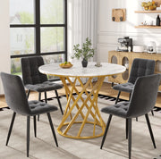 Set da pranzo 5 pezzi; tavolo rotondo 80x76 cm con motivo marmo; in MDF e metallo; multicolore