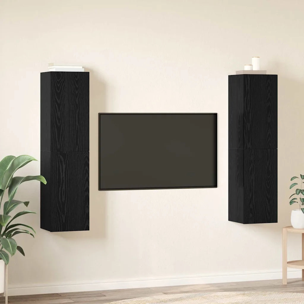 Set mobile TV Montaggio a parete Rovere Nero Legno multistrato 3393517