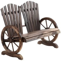 Panchina da Giardino in Legno Stile Country con Braccioli a Ruota, 108x66x95cm, Colore Legno