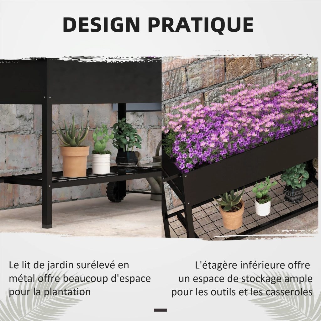 Fioriera con Ruote e Vassoio ¨C zephmum ¨C 109x39x80 cm Nero