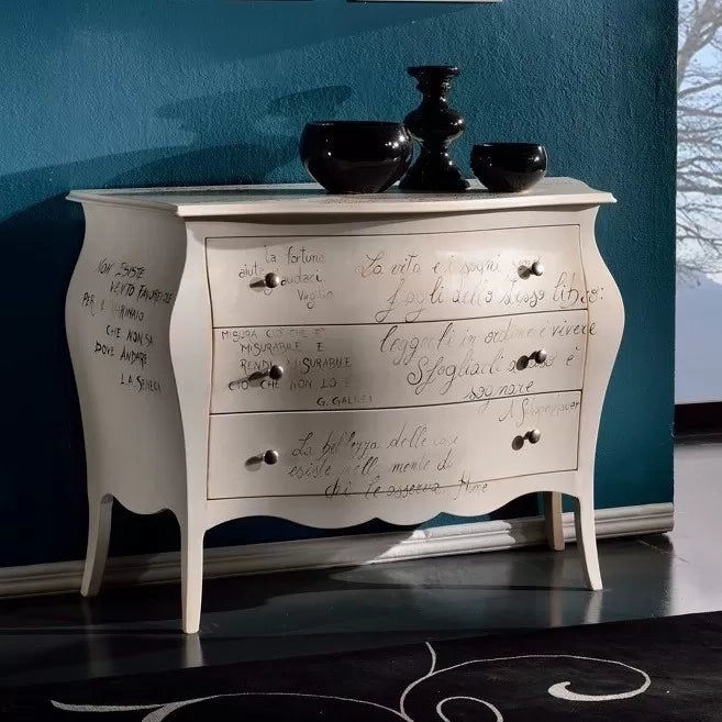 ComÒ bombato avorio patinato shabby scritte 118x50x85 - Mobili 2G