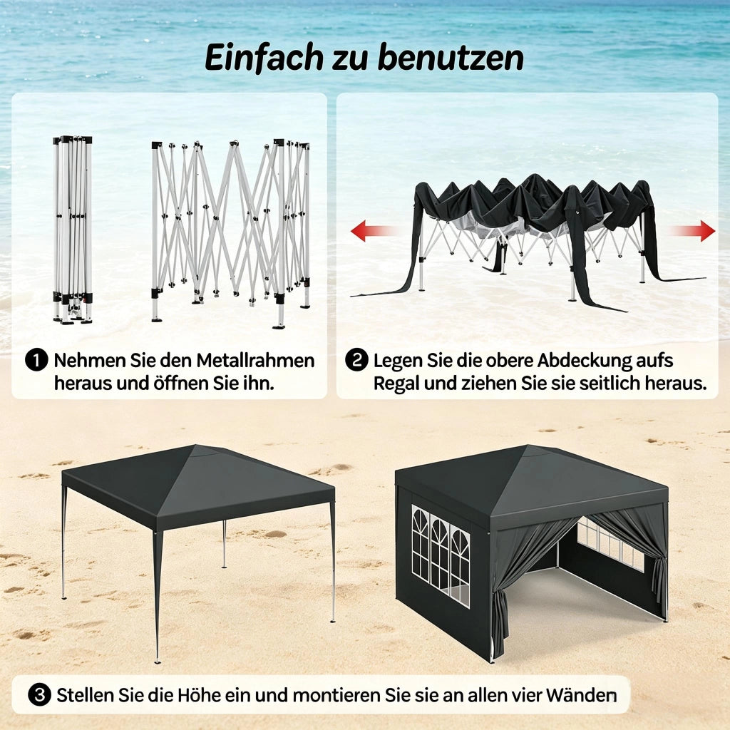 Pavillon Da Giardino Pieghevole 3x3 M Antracite Ferro E Tessuto Oxford Per Esterni Con Altezza Regolabile