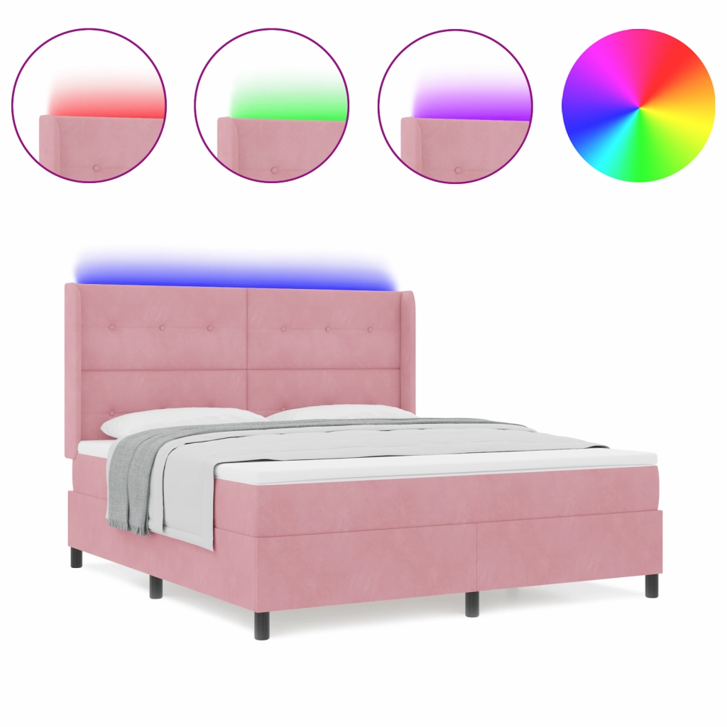 Letto Box Spring con Materasso e LED Rosa 180x200 cm Velluto
