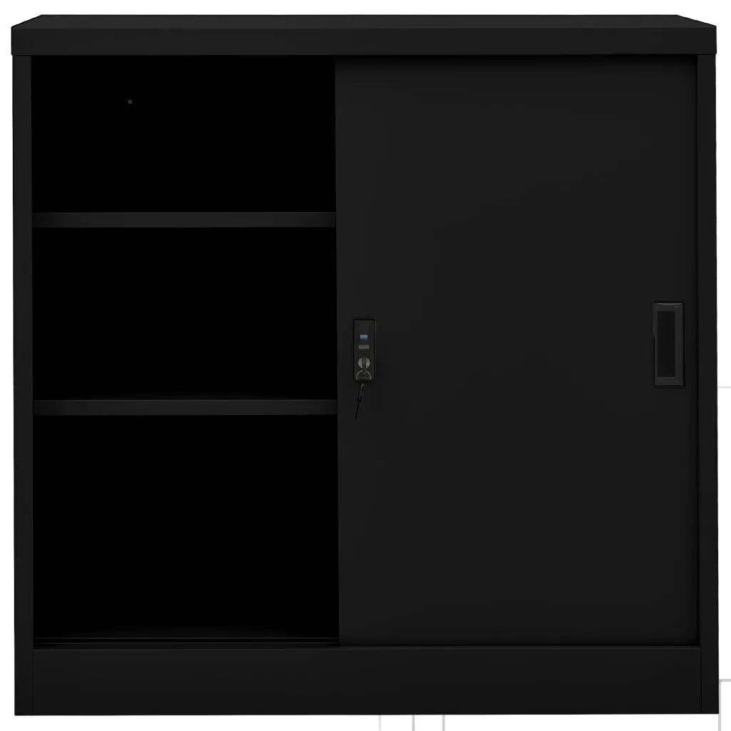 Armadio per Ufficio Anta Scorrevole Nero 90x40x90cm Acciaio