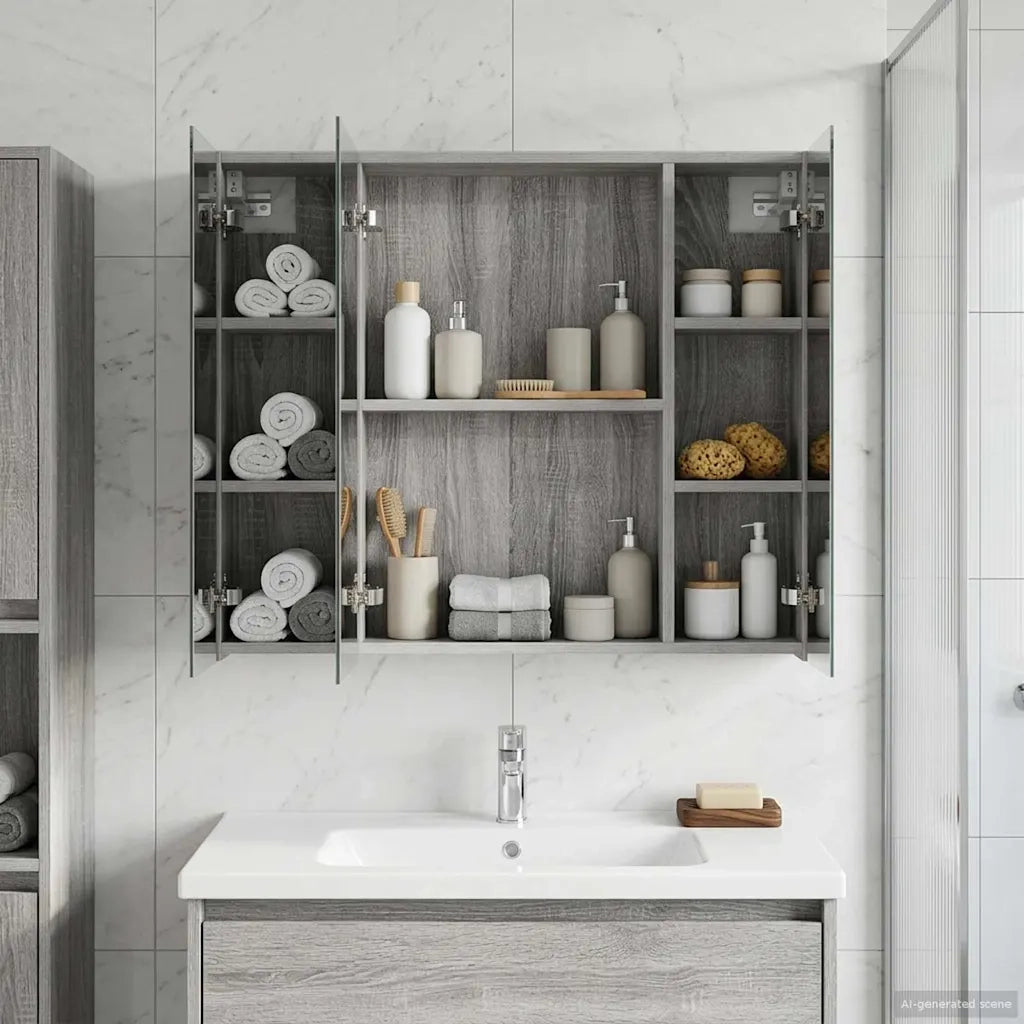 Mobiletto per specchio da bagno Grigio Sonoma 80 x 14.5 x 70 cm