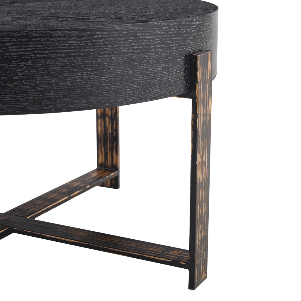 TAVOLINO ROTONDO DA SALOTTO 68 cm Nero in MDF e Metallo
