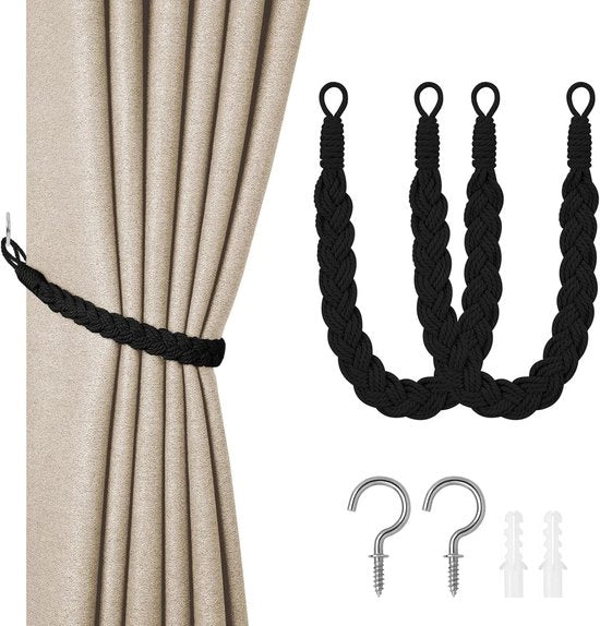 Accessorio per tenda 2 pezzi Nero - Tendina con tessuto naturale, clip manuali per finitura di finestre, accessori per tende per casa ufficio hotel