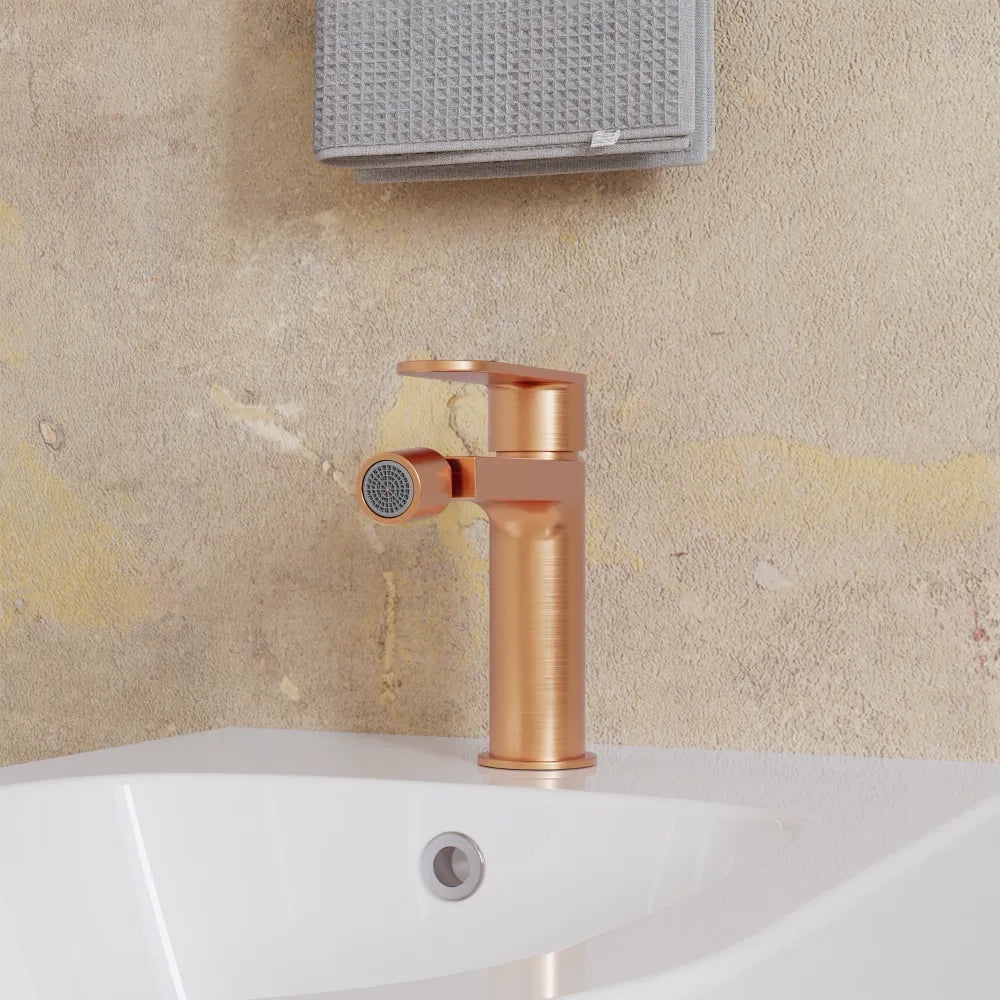 Set miscelatori lavabo 16cm bidet miscelatore doccia con deviatore rame spazzolato | Margot