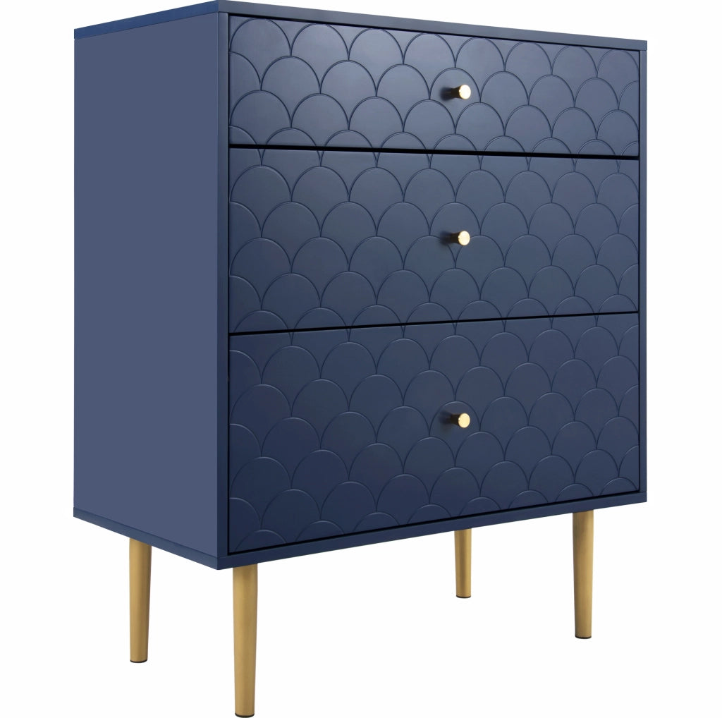 Cassettiera a 3 cassetti in legno e metallo; blu navy; 75 x 40 x 89 cm
