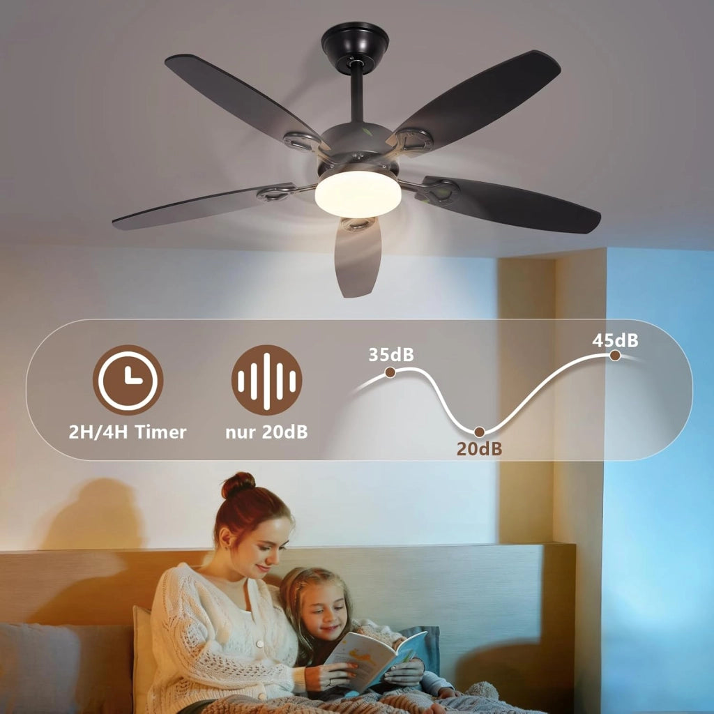 ZMH Ventilatore da Soffitto con Luce Funzionamento Silenzioso Pale a Doppia Faccia Luminosità Regolabile per Soggiorno