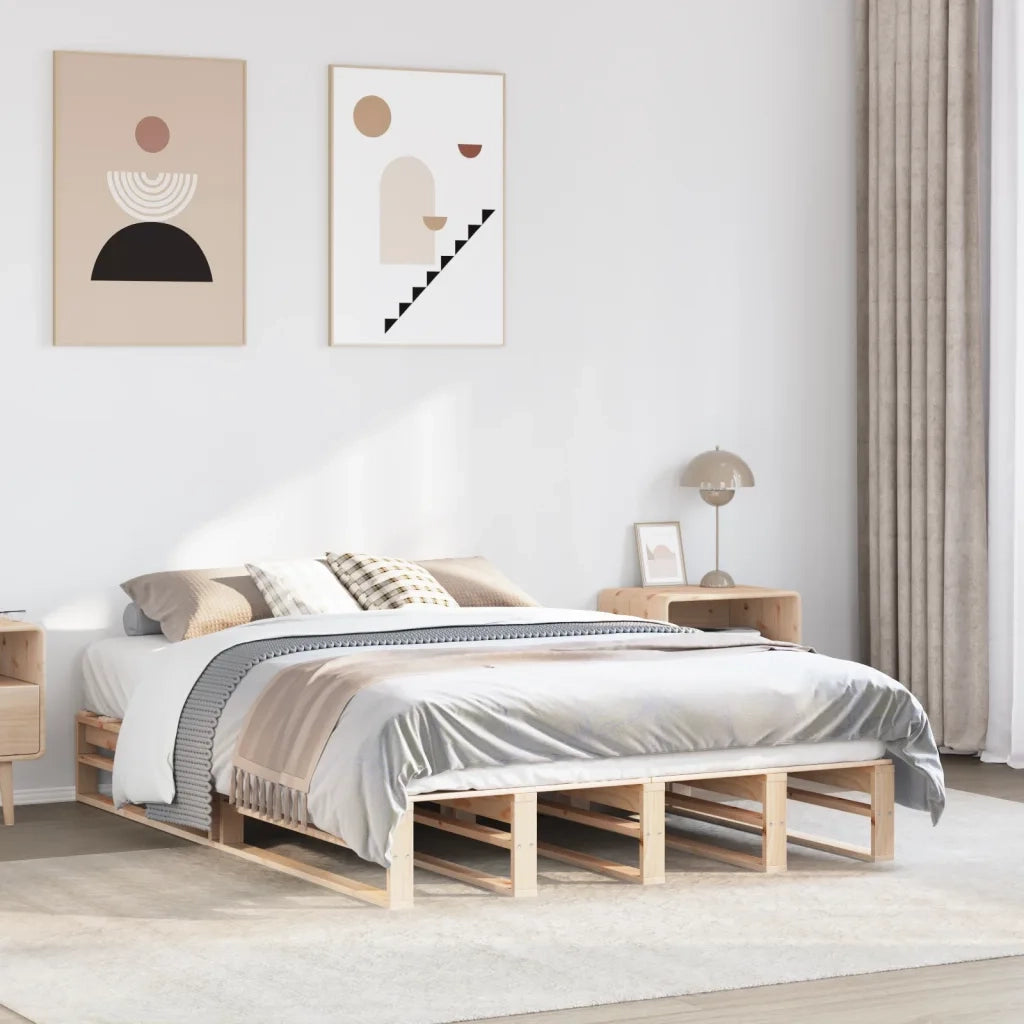 Letto senza Materasso-Struttura Letto 135x190 cm in Legno Massello di Pino 679903
