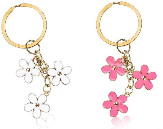 Set di 2 Chiavi con Portachiave in Metallo di Alta Qualità - Disegno di Fiori - Portachiave per Ragazze - Design Fiorito Delicato