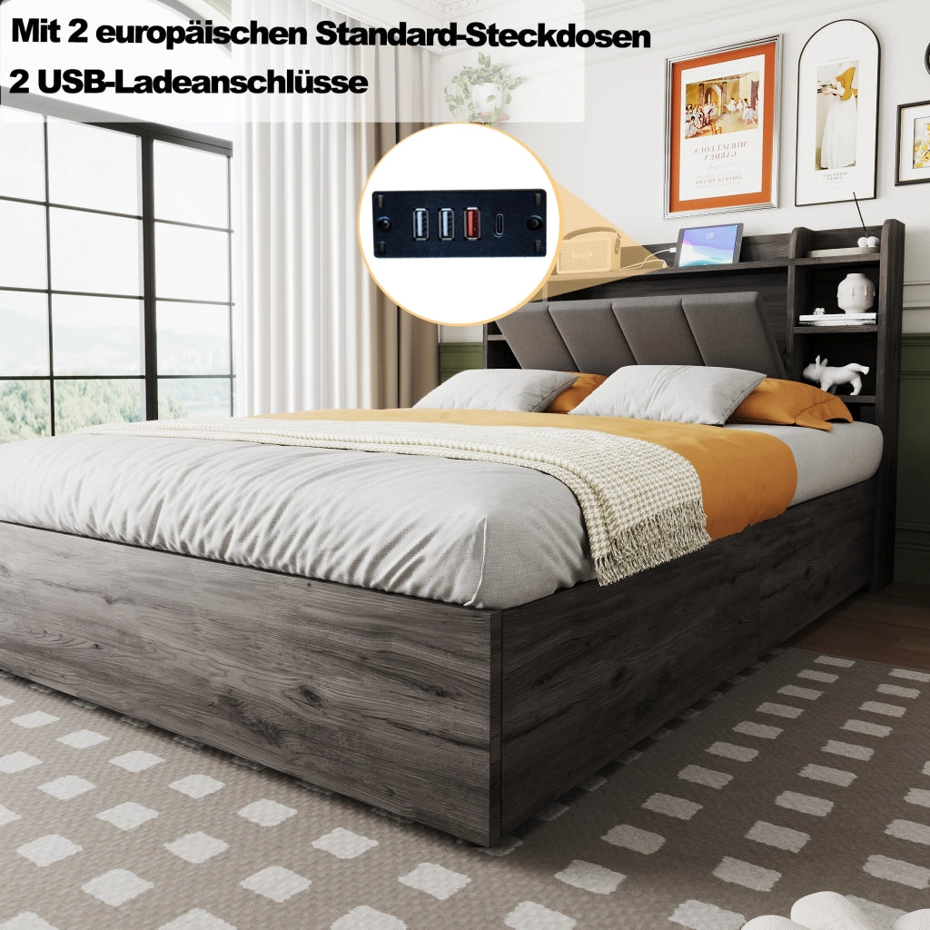 LETTO Contenitore idraulico 140 x 200 cm in MDF grigio