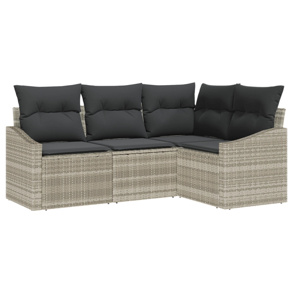 Set Divano da Giardino 4 Pezzi con Cuscini Grigio Chiaro Polyrattan