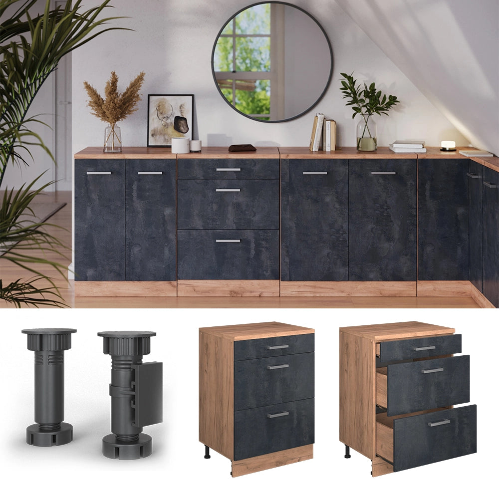 Mobile per mansarda Rion Calce nera/Rovere dorato 60 x 83.8 cm senza inclinazione con 3 cassetti Vicco