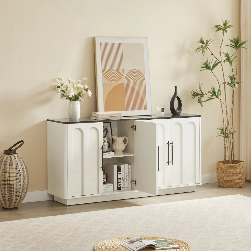 Mobile TV 160 cm bianco e nero – 4 ante soft-close, ampio spazio contenitivo