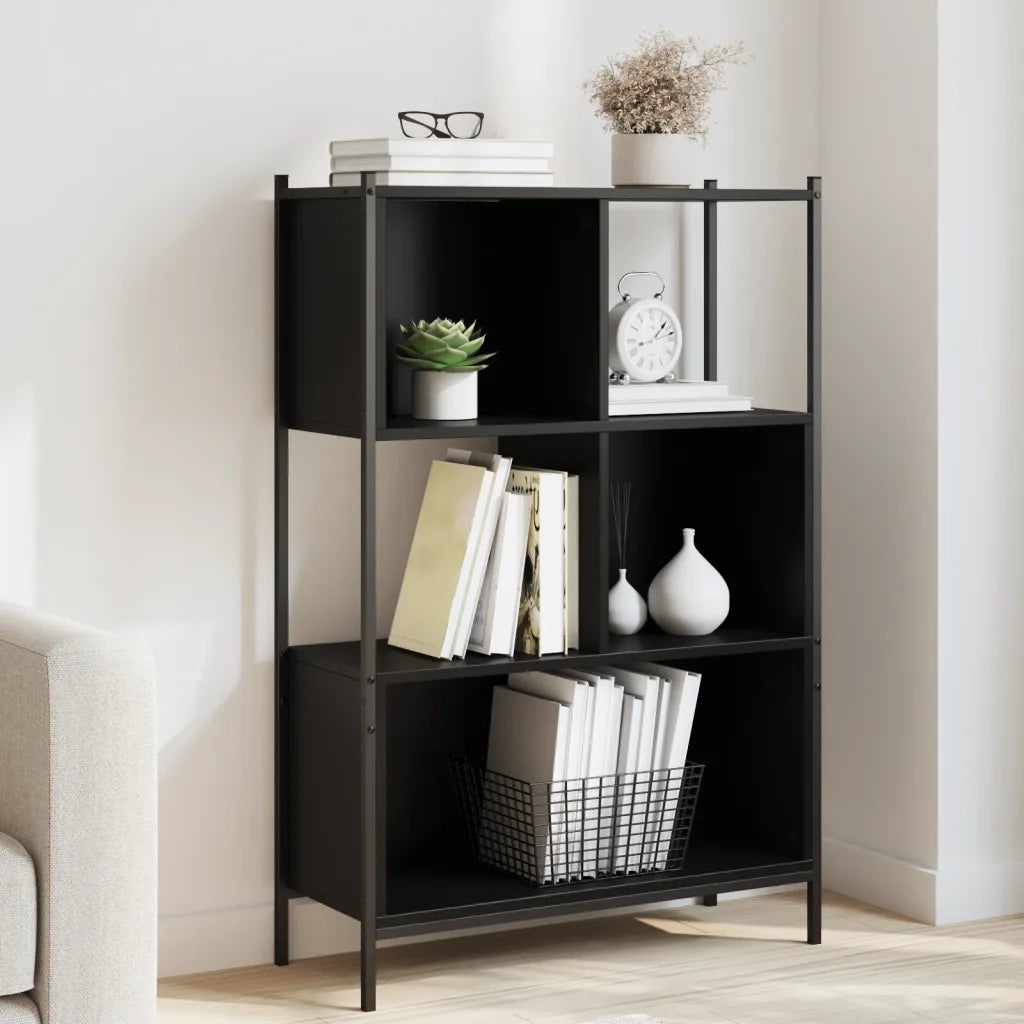 Libreria-Scaffale per Libri-Mobile di Stoccaggio Nera 72x28x109 cm in Legno Multistrato