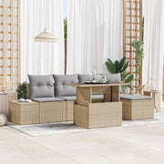 Set divano da giardino di 6 pezzi con cuscini beige in polyrattan