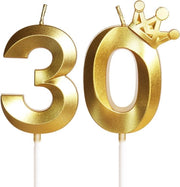 Candele per compleanni 3D oro - Candele numerate con corona - Decorazioni per torta - Accessori per feste - Celebrazioni - 30 pezzi