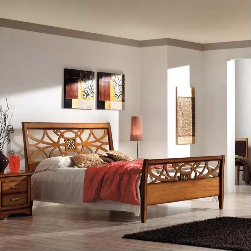 Letto arte povera traforato legno tinta noce 170x226x126 - Mobili 2G